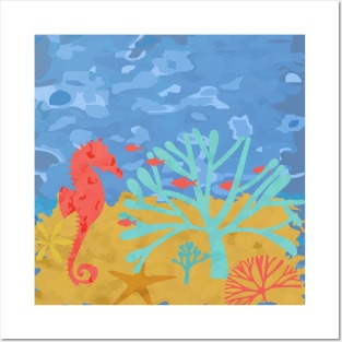 Seabed Underwater Scene Fish Seahorse Coral Posters and Art